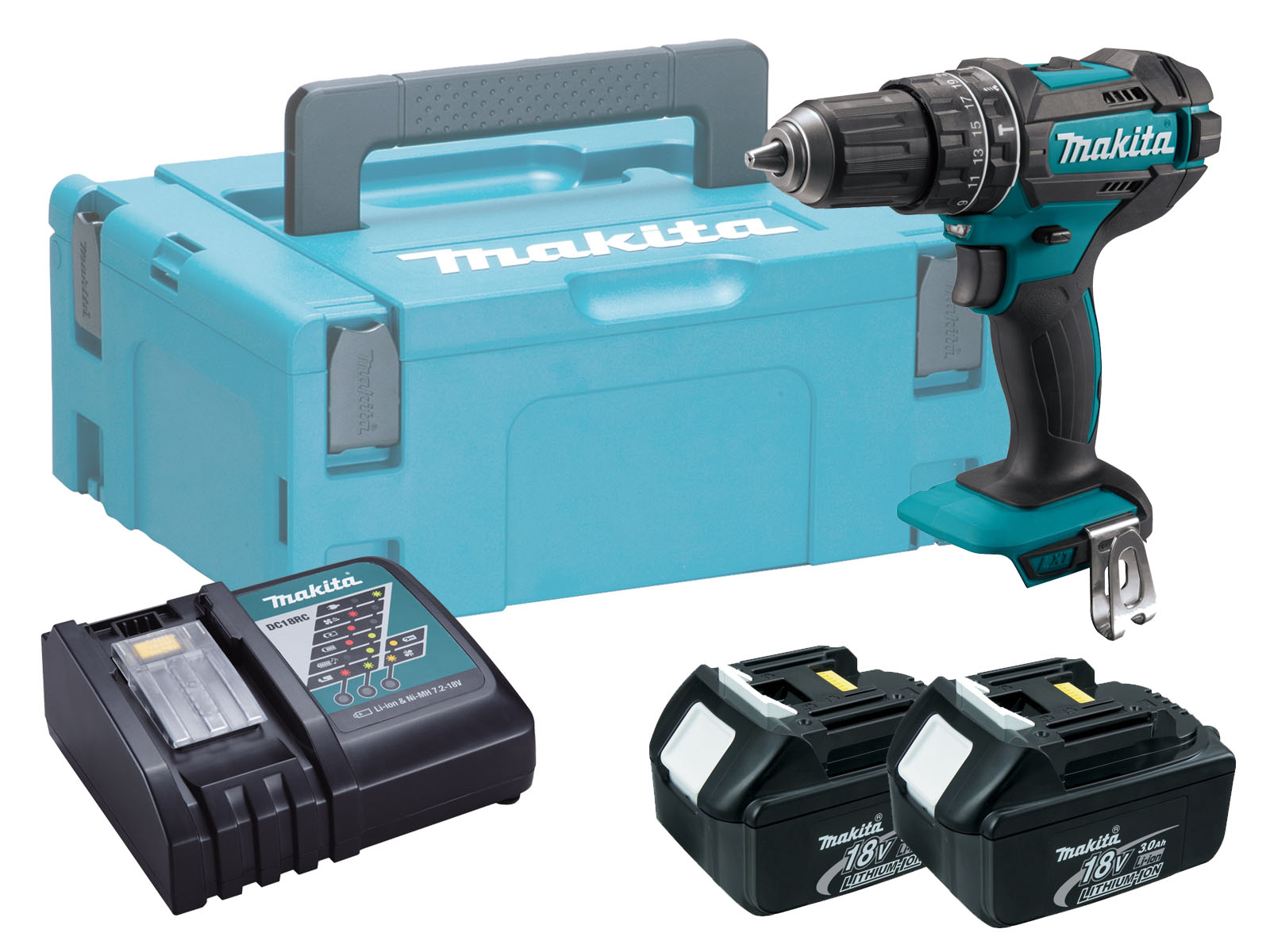 Makita DHP482 18V Combi Hammer Driver Drill Brushed - 3.0Ah Pack